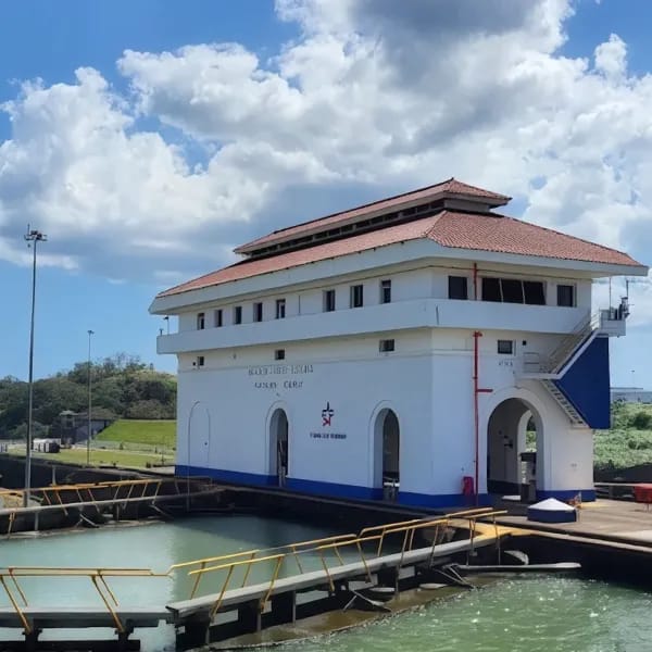 Lock control building on the Panama Canal